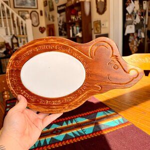 Vintage Wood and Ceramic Carve Mouse Cheese Plate
